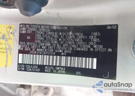 2003 Toyota Highlander Limited V6 z USA, uszkodzony, nr VIN JTEHF21A130151918